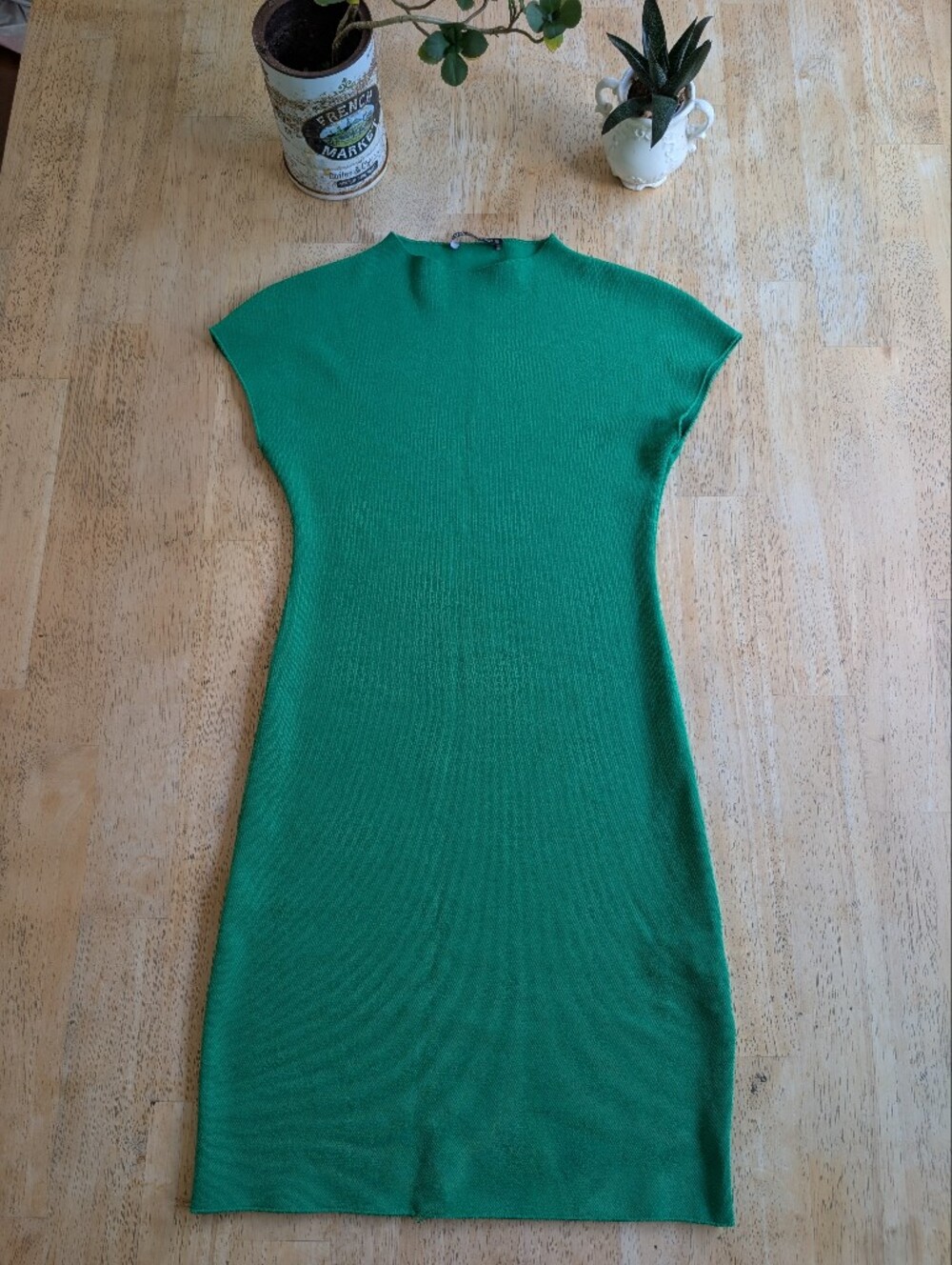 Zara Emerald Green Knit Midi Dress Size Medium